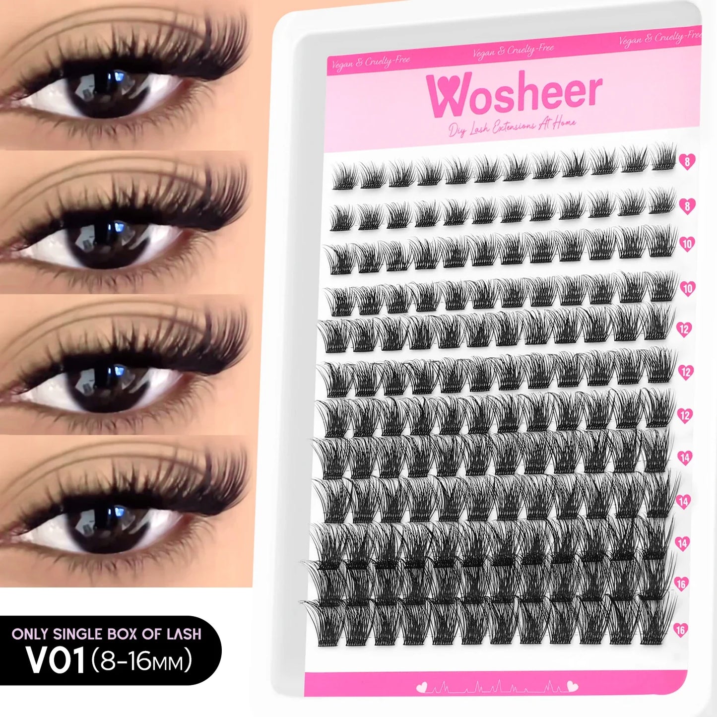 WOSHEER Lash Clusters Kit – Spiky Volume Individual Eyelash Extensions DIY Manga-Style Faux Mink Cluster Lashes