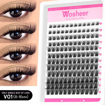 WOSHEER Lash Clusters Kit – Spiky Volume Individual Eyelash Extensions DIY Manga-Style Faux Mink Cluster Lashes
