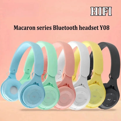 Y08 Macaron Wireless Bluetooth Headphones – With Microphone, Wired Earphones, Gaming Headset for Kids, MP3 Players & Gifts