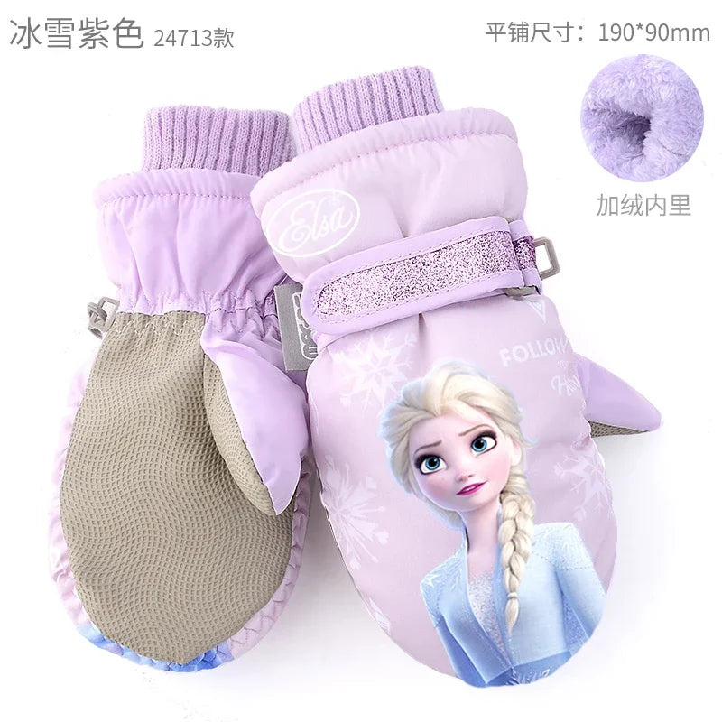 Hasbro Princess Elsa Kids Ski Gloves – Cute Waterproof & Warm Velvet Winter Gloves for Girls