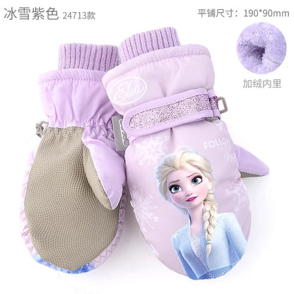 Hasbro Princess Elsa Kids Ski Gloves – Cute Waterproof & Warm Velvet Winter Gloves for Girls