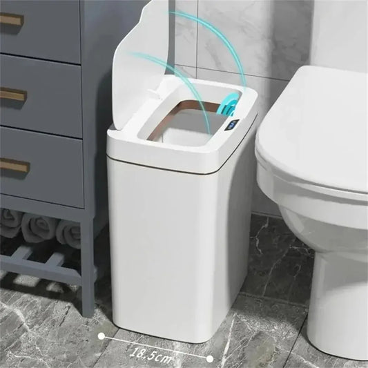 15L Smart Automatic Bathroom Trash Can — Touchless Electronic Sensor Bin with Self-Bagging, White Narrow Garbage Bin for Smart Home