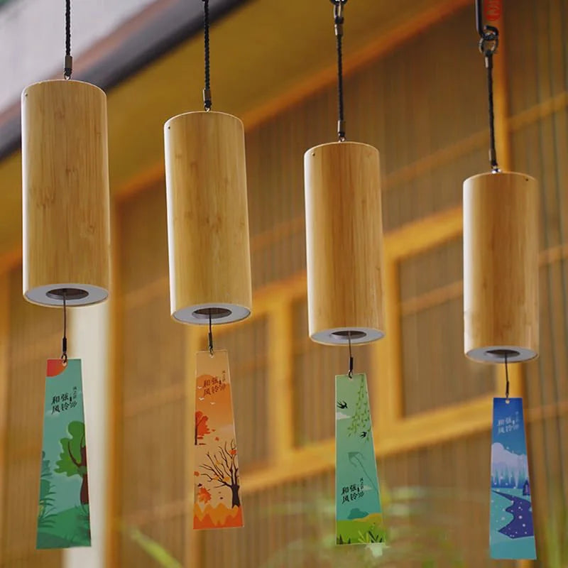 Hluru Bamboo Wind Chime - 8 Tone Rods for Zen Meditation, Home & Garden Patio Hanging Ornaments (C, G, Am, Dm Chords)