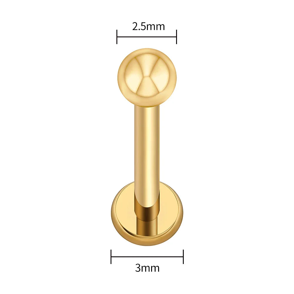 ASTM F136 Titanium Labret Stud Earrings – Threadless Push Pin Nose, Tragus, Cartilage & Helix Piercing Jewelry 16G/18G