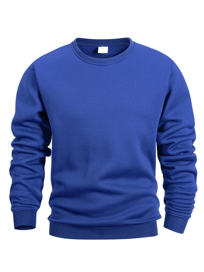 Men’s Crew Neck Sweatshirt — Solid Color Casual Long Sleeve Pullover for Spring Outdoor Sportswear
