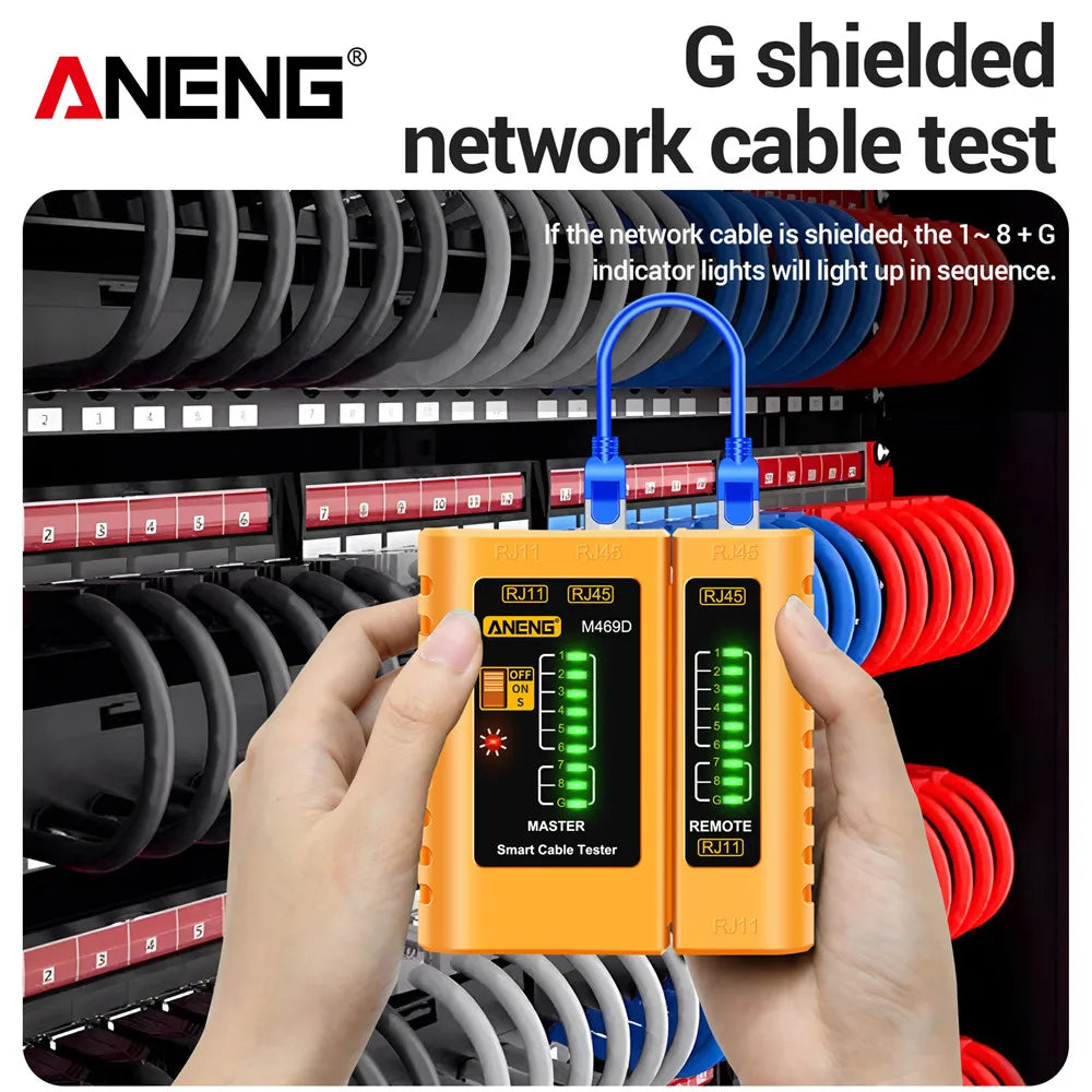 Professional Network Cable Tester M469D — RJ45/RJ11/RJ12 CAT5 UTP LAN Analyzer for Networking & Repair Tools