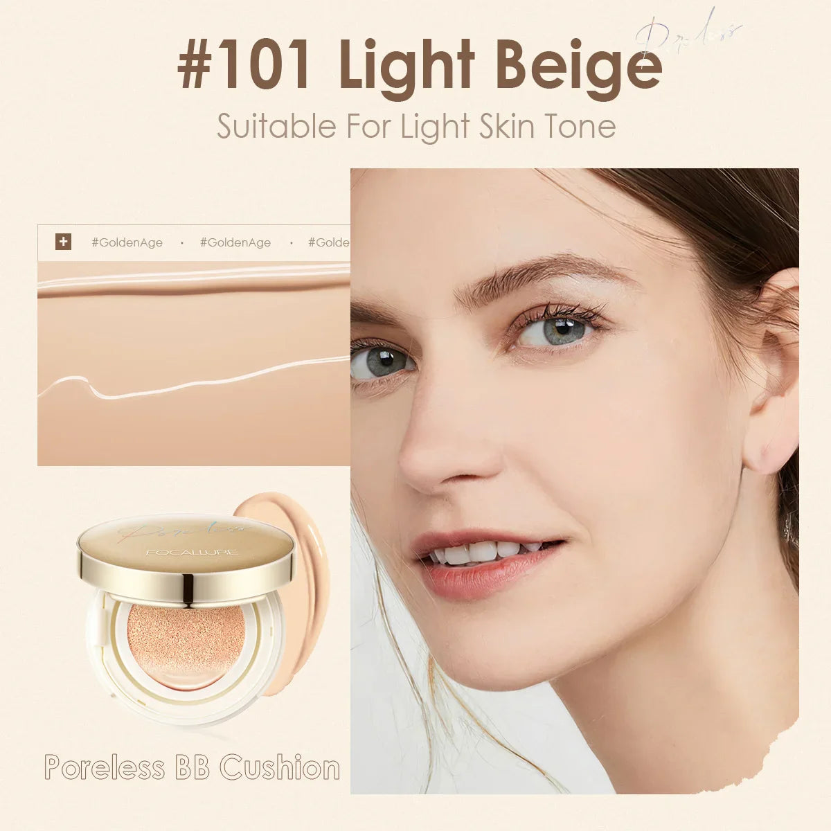 FOCALLURE Poreless BB Air Cushion – Whitening CC Cream Foundation, Waterproof Matte Concealer Makeup