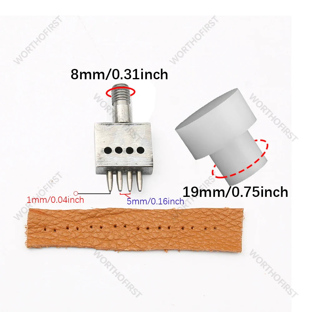M8 Thread Dies Leather Hole Punch Set – 4/5/6/8mm Round Stitching & Perforated Cut Tools for Hand Press