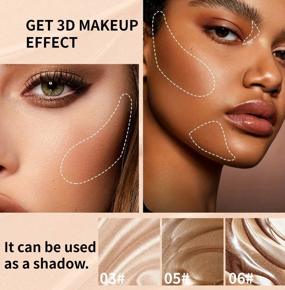 Liquid Pearlescent Foundation & High Coverage Concealer — Waterproof 3D Contour Shadow Brightening Face & Body Highlighter