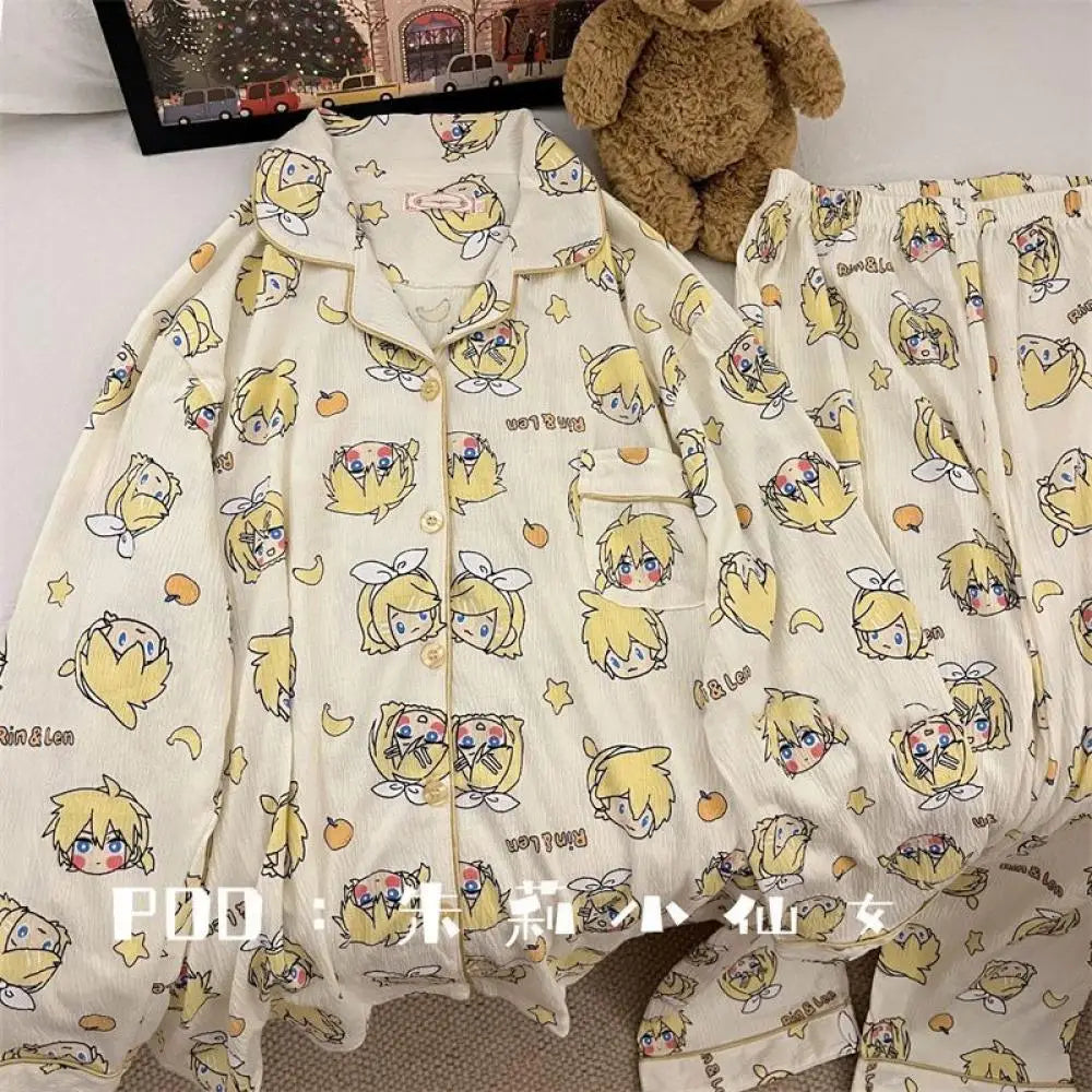Kagamine Rin & Len Anime Pajamas — Long Sleeve Costume for Girls, 35-65Kg, Cosplay Sleepwear