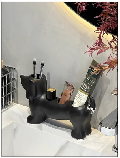 Dachshund Ceramic Toothbrush Holder – Electric Toothbrush Storage Rack and Bathroom Sink Organizer with Toothpaste Holder