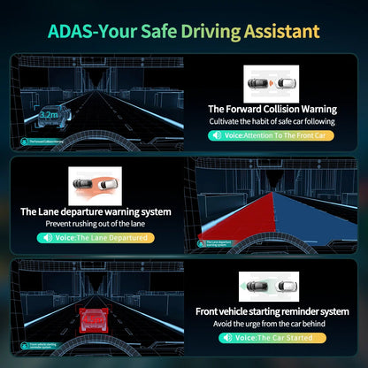 11.3" Imagebon H50 Dash Cam 4K - ADAS, Wireless CarPlay & Android Auto, 3-Channel Recording, Time Lapse & 24H Park Monitor