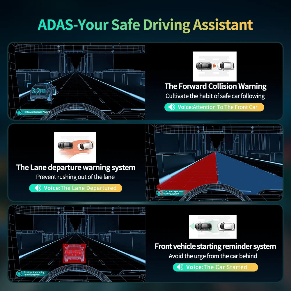 11.3" Imagebon H50 Dash Cam — 4K, 3-Channel, ADAS, Wireless CarPlay & Android Auto, Time-Lapse & 24H Parking Monitor Black Box