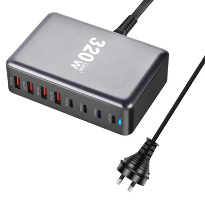 320W GaN USB-C Fast Charger - 8 Port Desktop Charging Station with Type C PD & Quick Charge 3.0 for iPhone 15, 14, Samsung