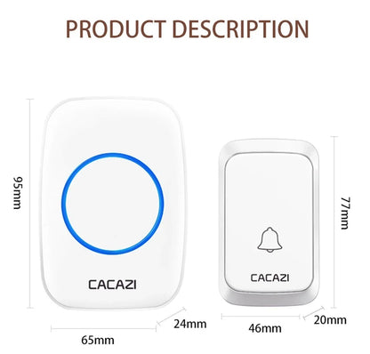CACAZI A06 DC Battery-Operated Wireless Waterproof Doorbell – 300M Remote, 36 Chimes, Cordless Home Call Bell
