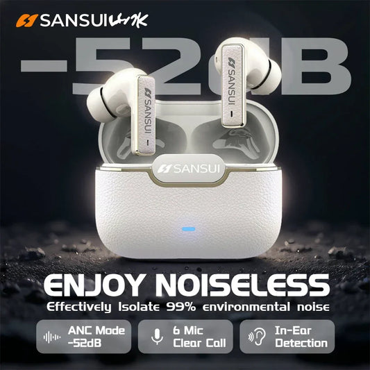 Sansui ANC Bluetooth TWS Earbuds – 52dB Active Noise Cancelling, Bluetooth 5.4 True Wireless Earphones with 6 Mic HD Calls