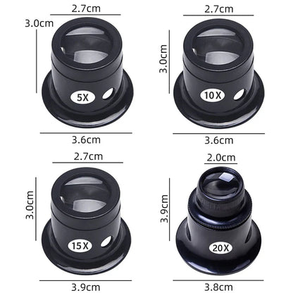 4pcs/set Eye Loupe Magnifiers - Watch Repair Tool Kit with 5x/10x/15x/20x Magnification, Jewelry Loupe Eyepiece, Watchmaker Tools