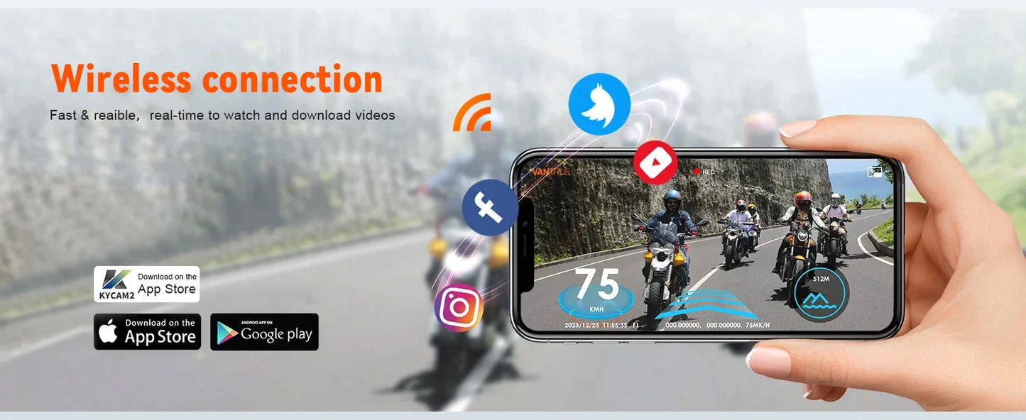 Motorcycle 2K Front & Rear DVR Dash Cam – WiFi GPS, Waterproof Full-Body Video Recorder Black Box