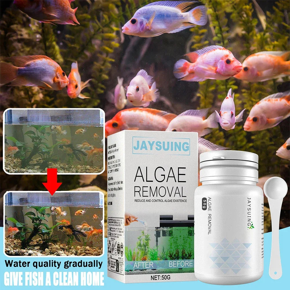 50g Aquarium Moss Remover – Fish Tank Water Purification & Algae Cleaning Powder, Includes Spoon for Easy Use