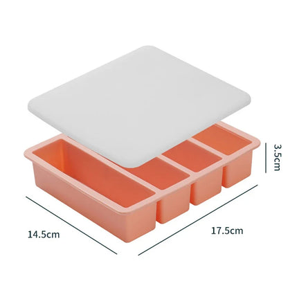 Extra Large Silicone Freezer Tray with Lid – Giant 4-Cube Food Storage Mold for Soup, Sauce & Meal Prep Ice Cubes Kitchen Container