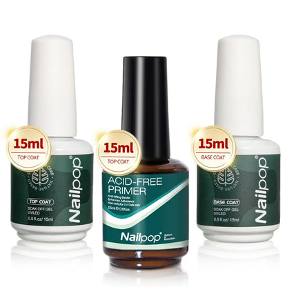 Nailpop Nail Dehydrator & Primer — Acid-Free Natural Nail Prep for Acrylic & UV Gel, Fast Dry Superior Bonding Set