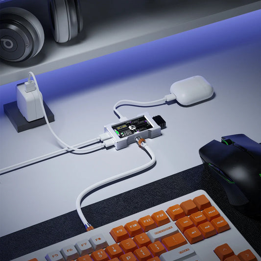 HMLAB ZNEO Gaming USB Hub – 2-to-3 Port with 8K Hz, Independent Power & Screen for Gaming Desk Setup