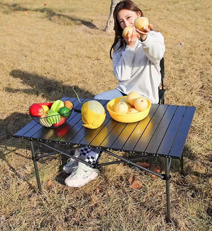Outdoor Folding Long Table – Portable Storage Camping Desk with Net Bag, Easy Install, Lightweight & Stable