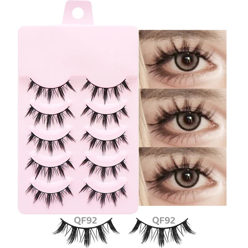 DINGSEN 5 Pairs Manga Style False Eyelashes — Soft, Natural, Long Anime Wispy Strip Lashes for Makeup