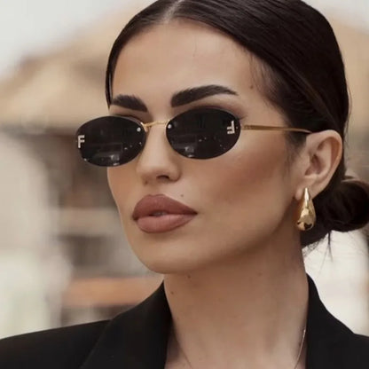 European & American Fashion Frameless Metal Sunglasses – Trendy Luxury UV Protection Eyewear