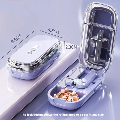 Quartering Pill Cutter & Storage Box – Portable Dustproof Medicine Tablet Crusher with Divider Organizer