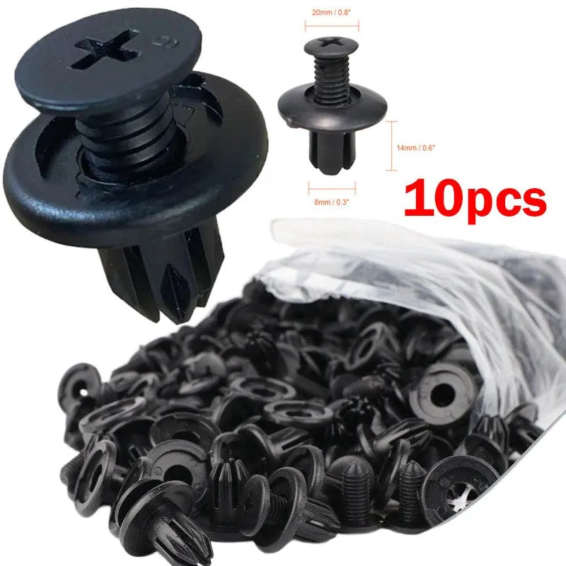5/100pcs 8mm Plastic Rivets – Black Car Bumper & Fender Fastener Clips for Toyota, Kia, Nissan, Yamaha