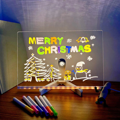 Personalized LED Lamp with Acrylic Message Board - Erasable USB Drawing Board, Bedroom Night Light, Birthday Gift for Kids