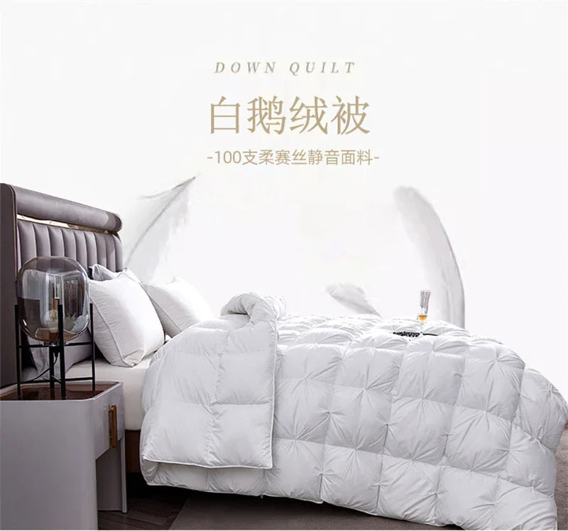 Premium White Goose Down Comforter – Winter Warm Feather Duvet, Lightweight & Cozy, Queen/King Size, Pinch Pleated 3D Design