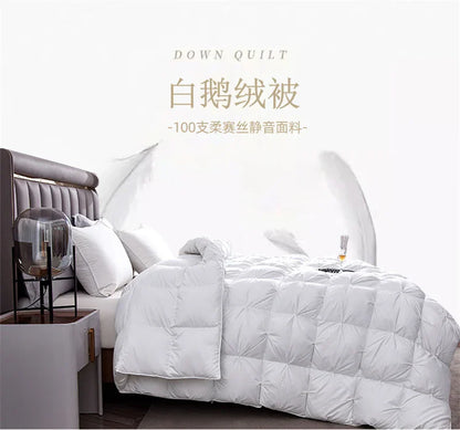 Premium White Goose Down Comforter – Winter Warm Feather Duvet, Lightweight & Cozy, Queen/King Size, Pinch Pleated 3D Design