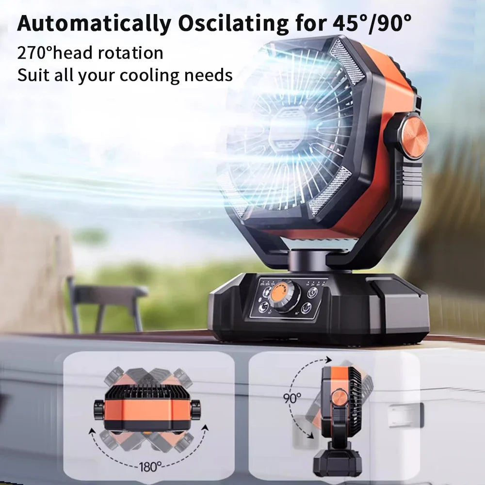 coldSky Portable Camping Fan — 4 LED Lanterns, 8 Speeds, 20000mAh Battery for Outdoor Use