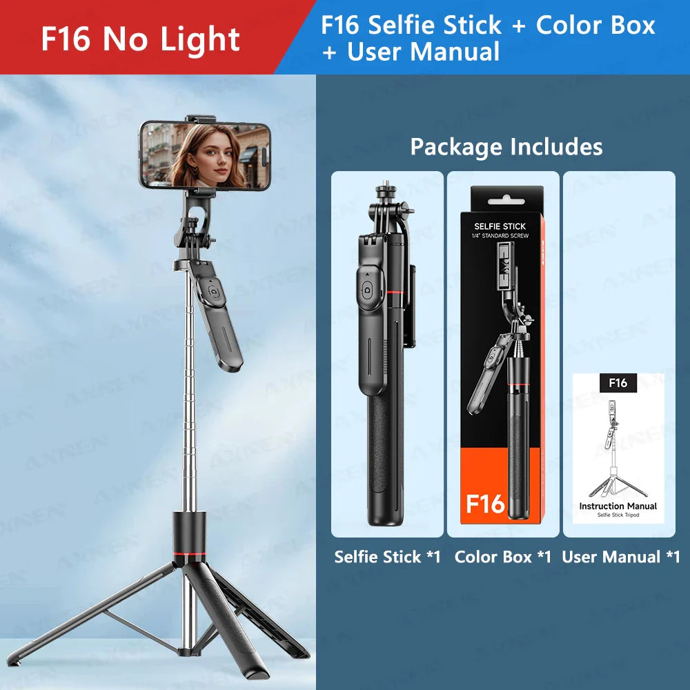 F16 Selfie Stick Tripod – 1708mm 8-Section Extendable Pole with Bluetooth Remote, 360° Rotation & 1/4 Screw Mount for Phone Camera Vlogging & Photography