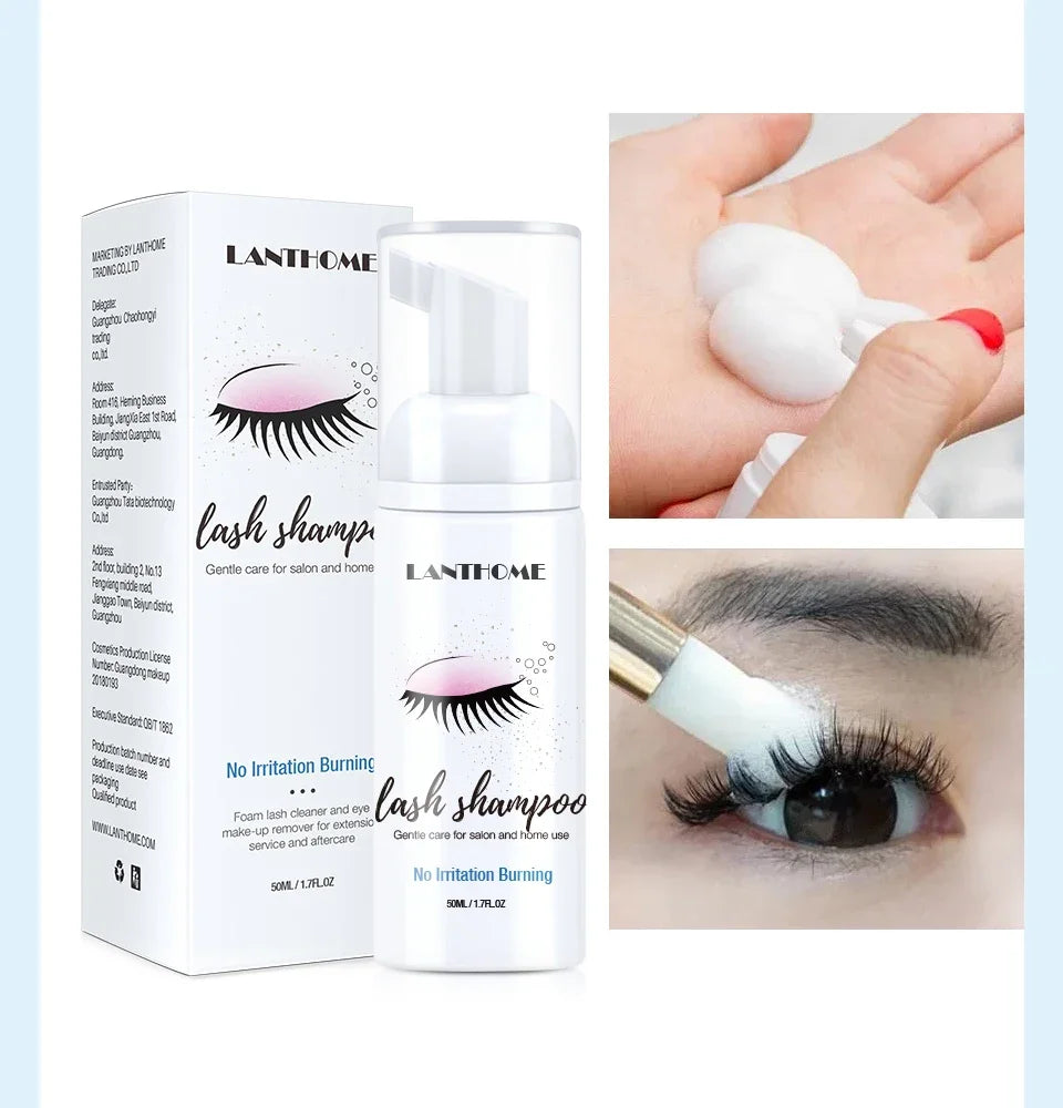50ml Lanthome Eyelash Extension Shampoo Foam – Deep Clean Eyelid Cleanser for Makeup Tools, Mascara Remover, Salon & Home Use