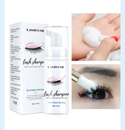 50ml Lanthome Eyelash Extension Shampoo Foam – Deep Clean Eyelid Cleanser for Makeup Tools, Mascara Remover, Salon & Home Use