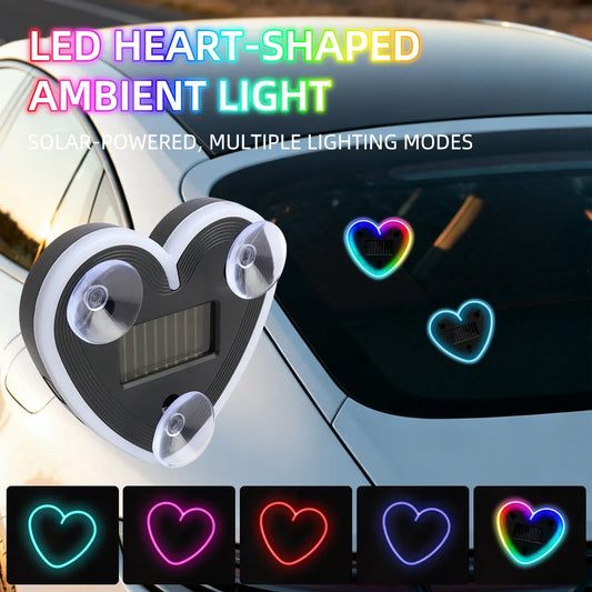 Heart-Shaped Solar Car Ambient Light - Dynamic Gradient RGB LED Interior Decoration Accessory