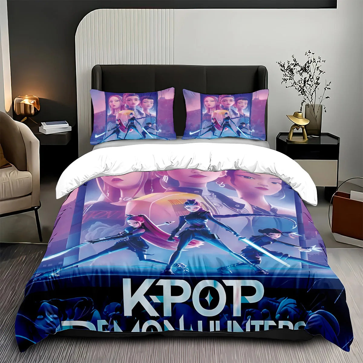 Anime Demon Hunters Zoey Mira Bedding Set – Duvet Cover for Kids, Teens & Adults, Single to King Size Gift
