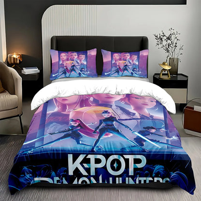 Anime Demon Hunters Zoey Mira Bedding Set – Duvet Cover for Kids, Teens & Adults, Single to King Size Gift