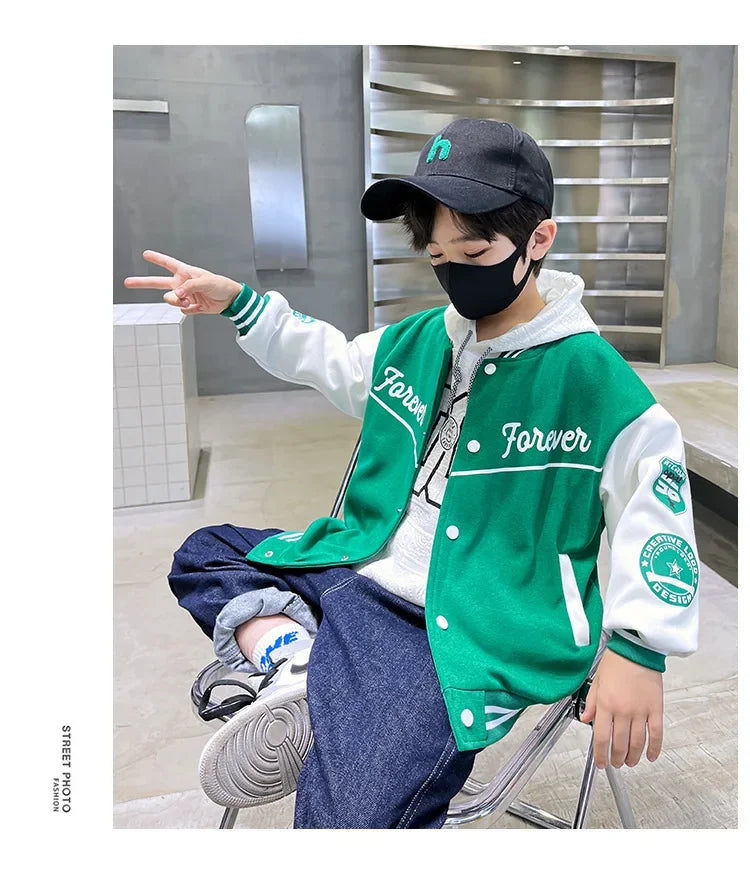 Autumn Baseball Jacket for Teens - Quilted Cotton Bomber Coat for Boys & Girls, Kids Jacket for Fall