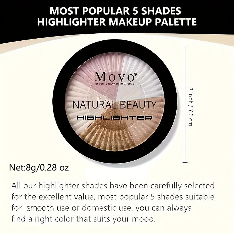 5 Color Highlighter Powder Makeup Palette – Shimmer Glitter High-Pigment Face Illuminator, Ideal Gift