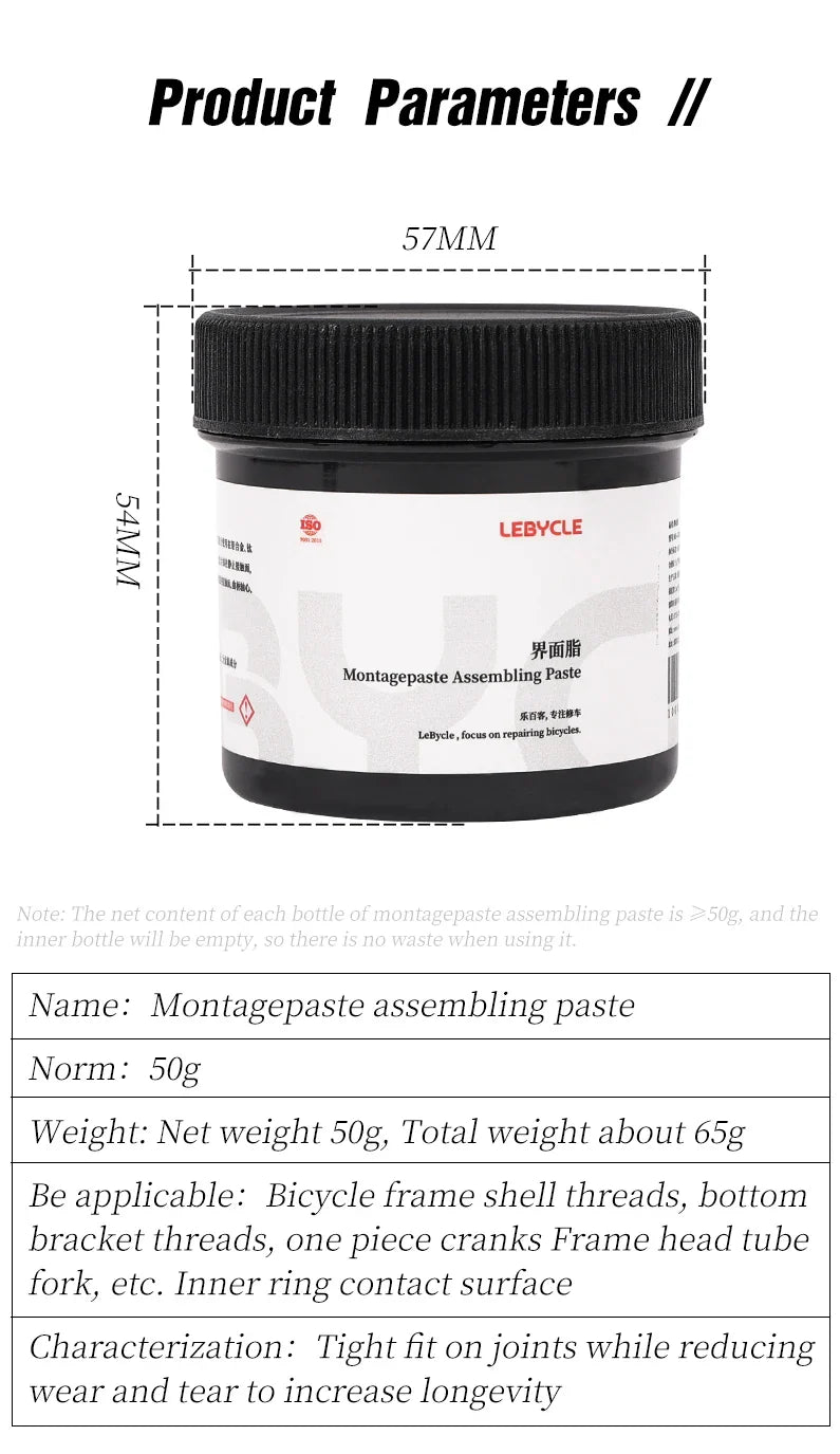 LEBYCLE Bicycle Interface Grease — Anti-Noise Lubricant for Mountain & Road Bike Hubs, Shafts, and Assembly