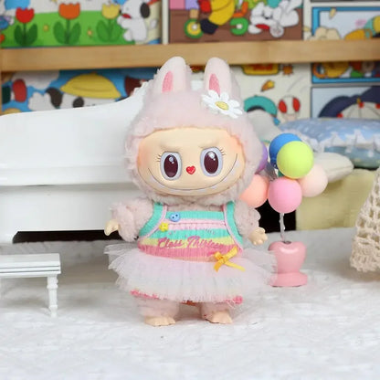17cm Mini Plush Doll Outfit — K-Pop EXO Labubu Idol Accessories with Flower Shirt, Leather Jacket & Skirt for Gift