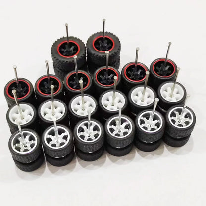 1:64 Alloy Car Wheels & Rubber Tires Set - Replacement Axles for Hot Wheels, Matchbox & Model Cars