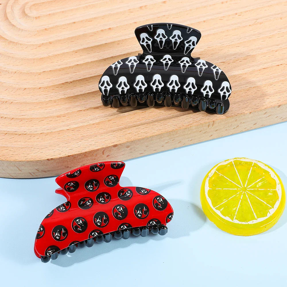 Skull Pattern Hair Claw | Red & Black Multi-Functional Hair Accessory