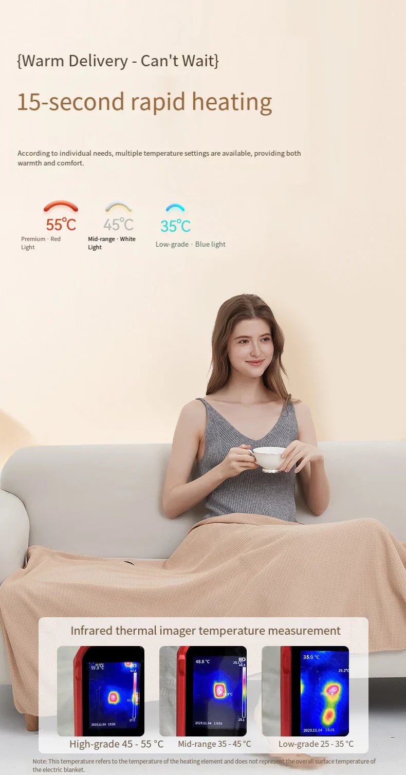 Electric Heating Shawl & Wearable Blanket – Rechargeable, Washable Heated Blanket for Outdoor, Office & Travel Use