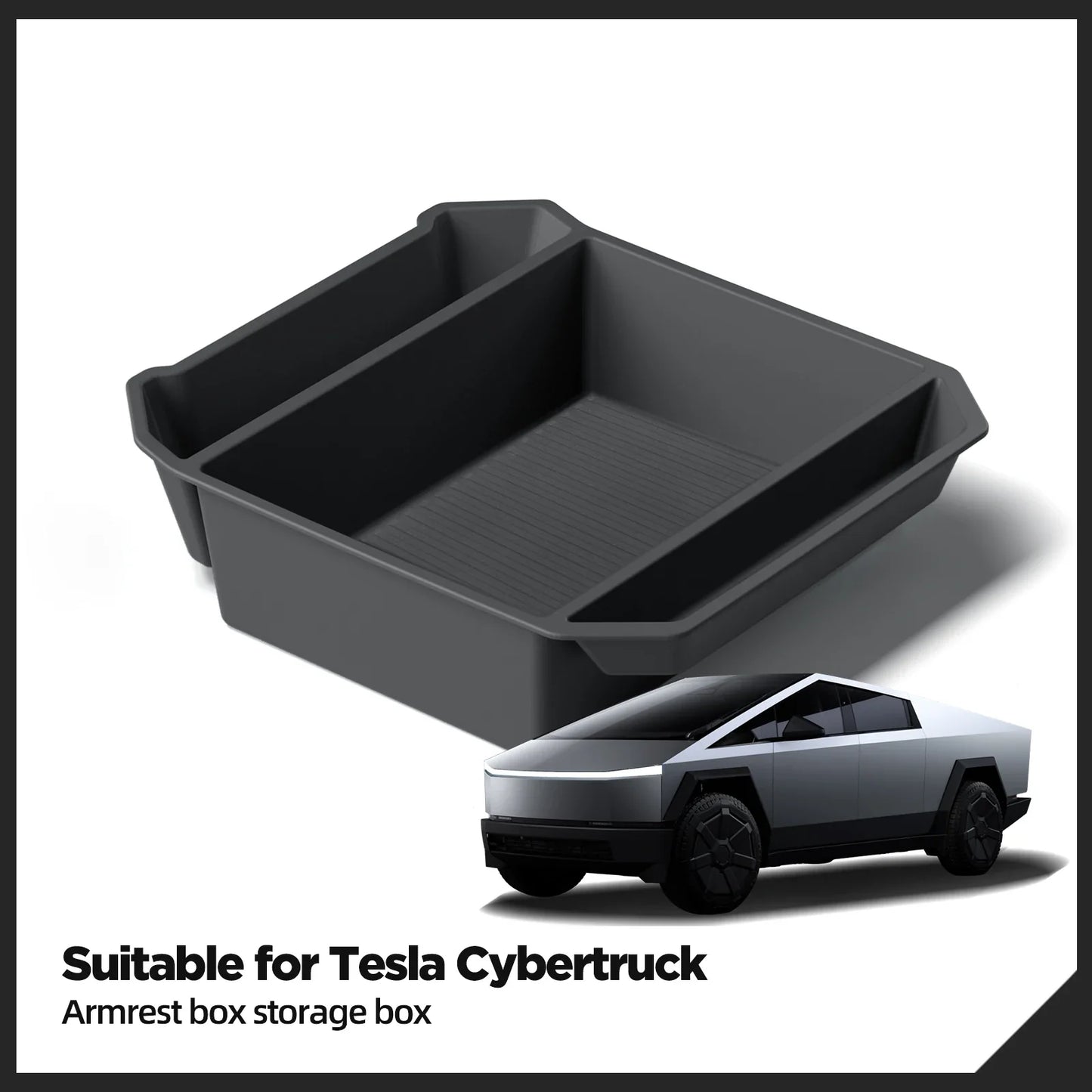 Tesla Cybertruck Center Console Storage Organizer – Armrest Box Tray for Car Interior Tidying & Pickup Accessories