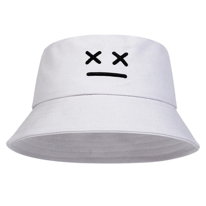 Unisex Smiling Face Embroidered Bucket Hat – Outdoor Casual Fisherman Cap with Sunscreen
